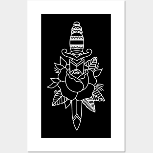 HomeSchoolTattoo Dagger and Rose (WHITE) Posters and Art